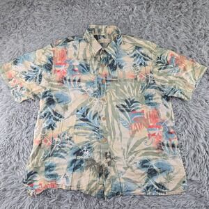 The Territory Ahead Mens L Green Tropical Floral Short Sleeve Hawaiian Button Up